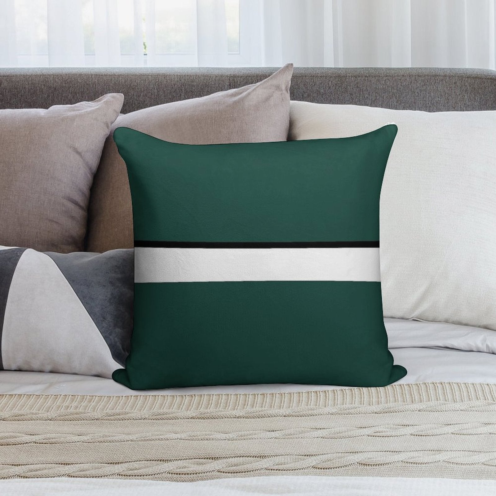 Hunter Green White And Black Banded Soft Style Accent Throw Pillow