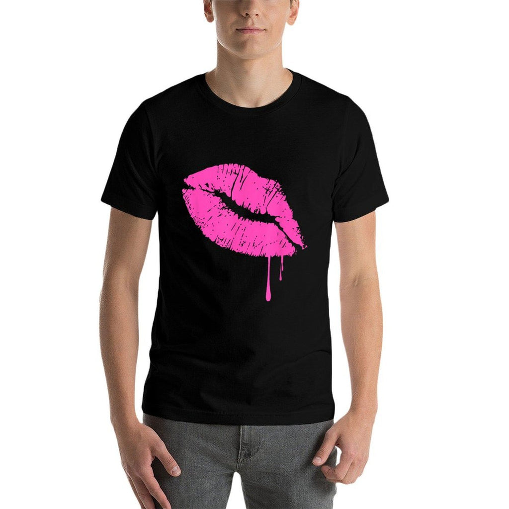 Hot Pink Lips Neon T-shirt 80s Kiss  Moisture-wicking T-Shirt