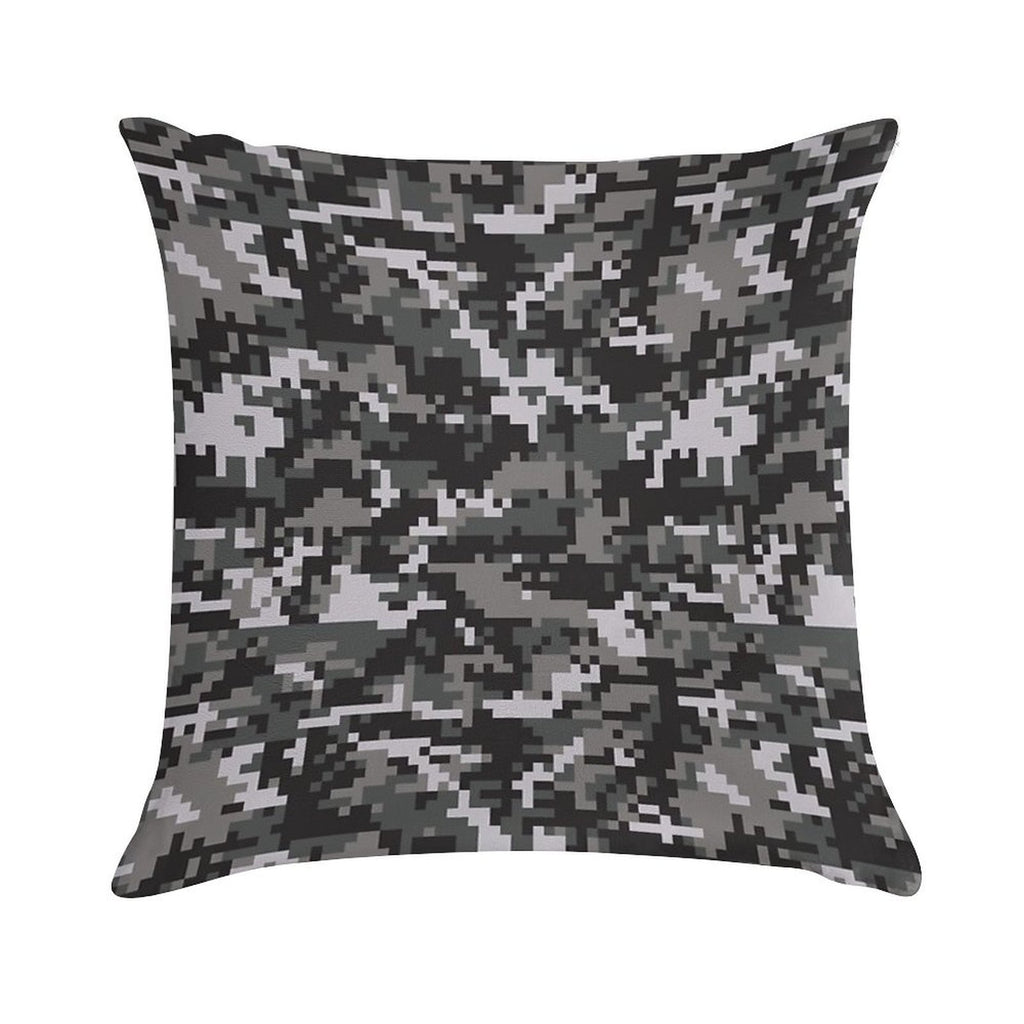 Black And Gray Digital Military Camouflage Soft Easy Maintenance Throw Pillow