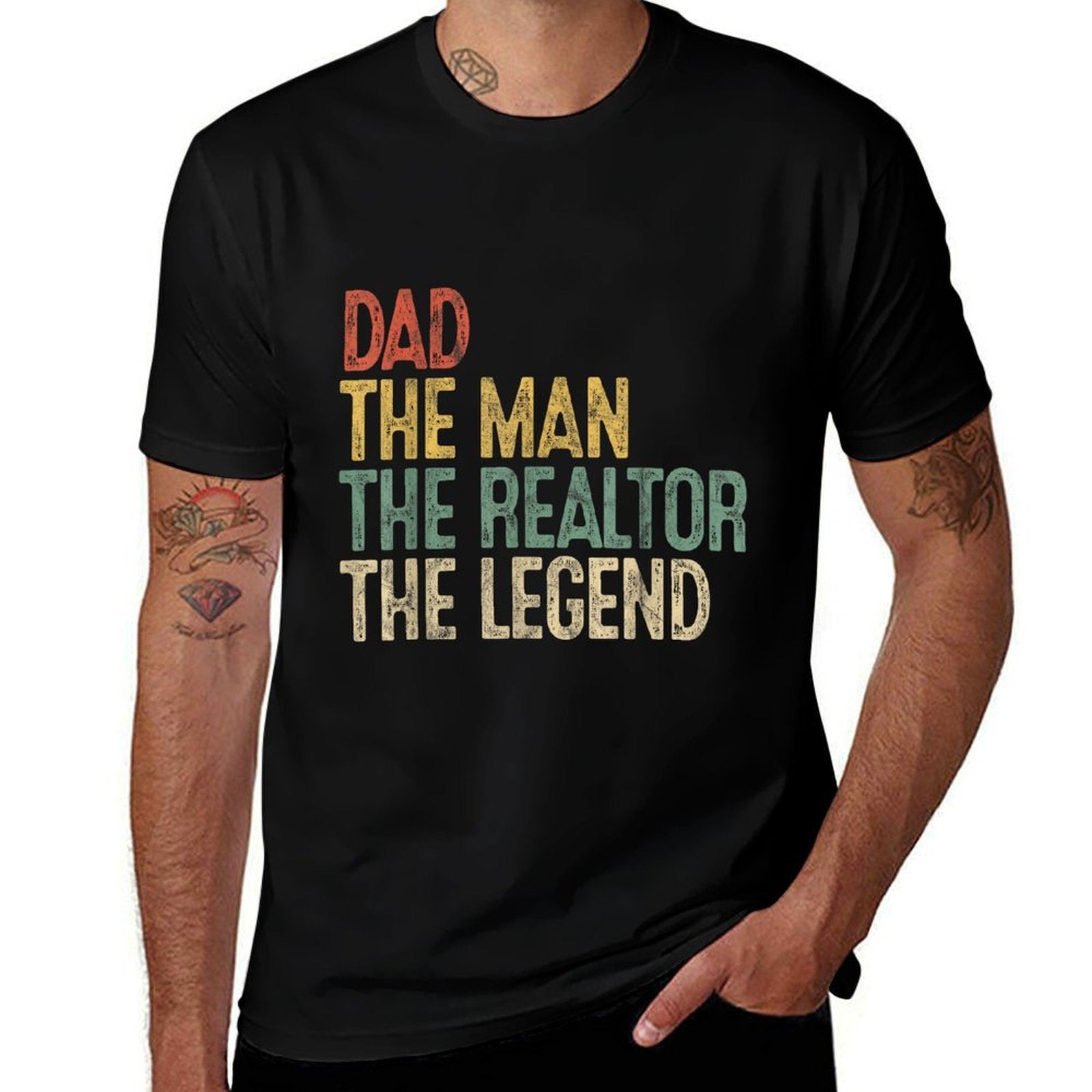 Vintage Dad Man Realtor Legend Gift Father Real Estate Agent  Fade-proof Color T-Shirt