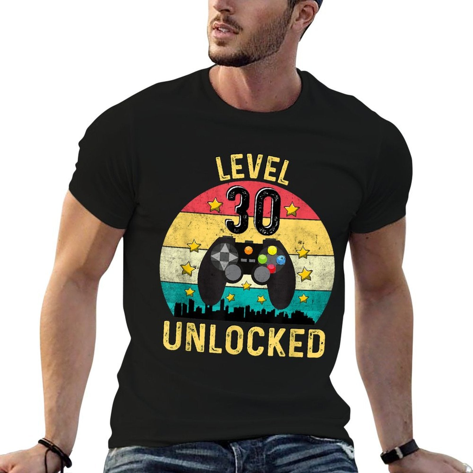 Level 30 Unlocked Video Gamer 30th Birthday  Rolled Sleeves T-Shirt