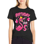Kids 5th Birthday Gift Flamingo Fan 5 Year Old Girls 5th Bday  Trendy Pattern T-Shirt