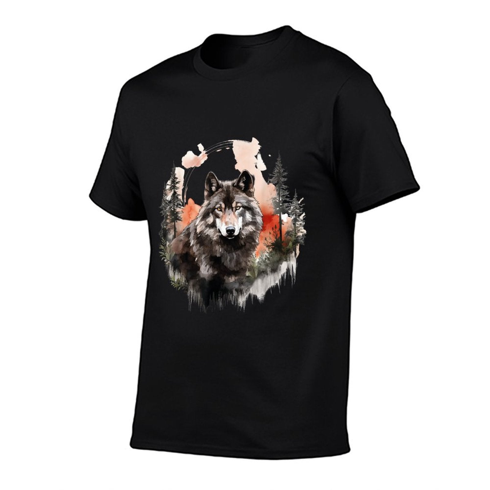 Wolf Splash Art Animal Face Forest Landscape Wolf  Quick-drying T-Shirt