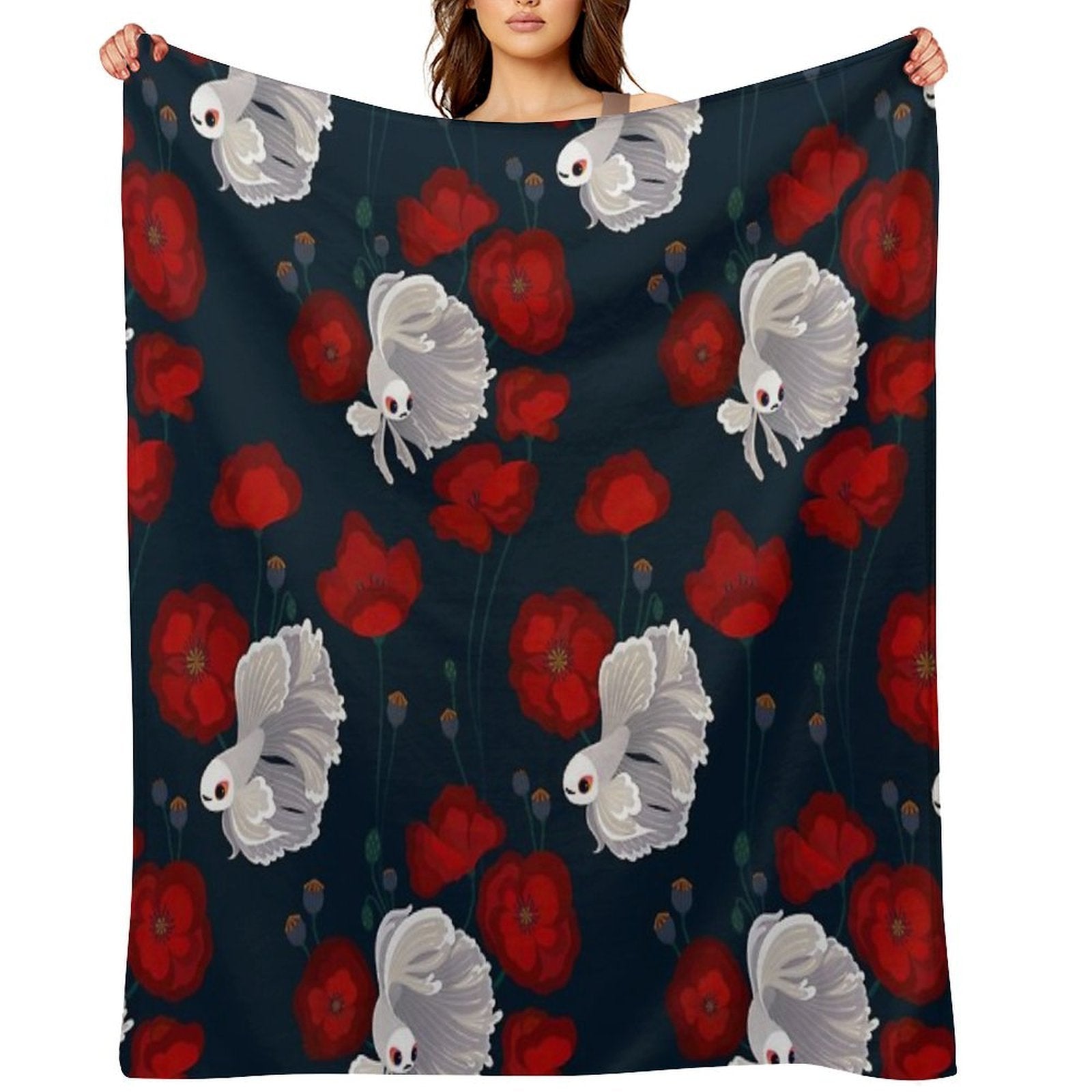Bettas And Poppies Easy Care Throw Blanket