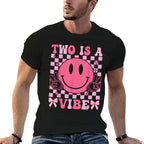 Two Is A Vibe 2nd Birthday Groovy Smile Face 2 Years Old  Classic T-Shirt