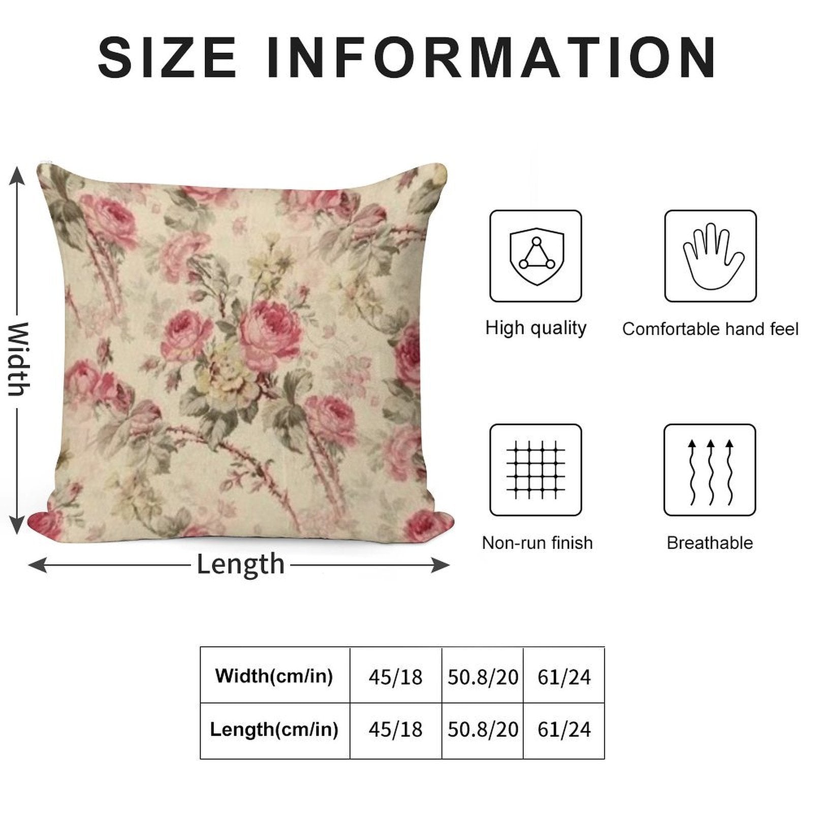 Vintage Roses Floral Print Soft Shrink-Resistant Throw Pillow