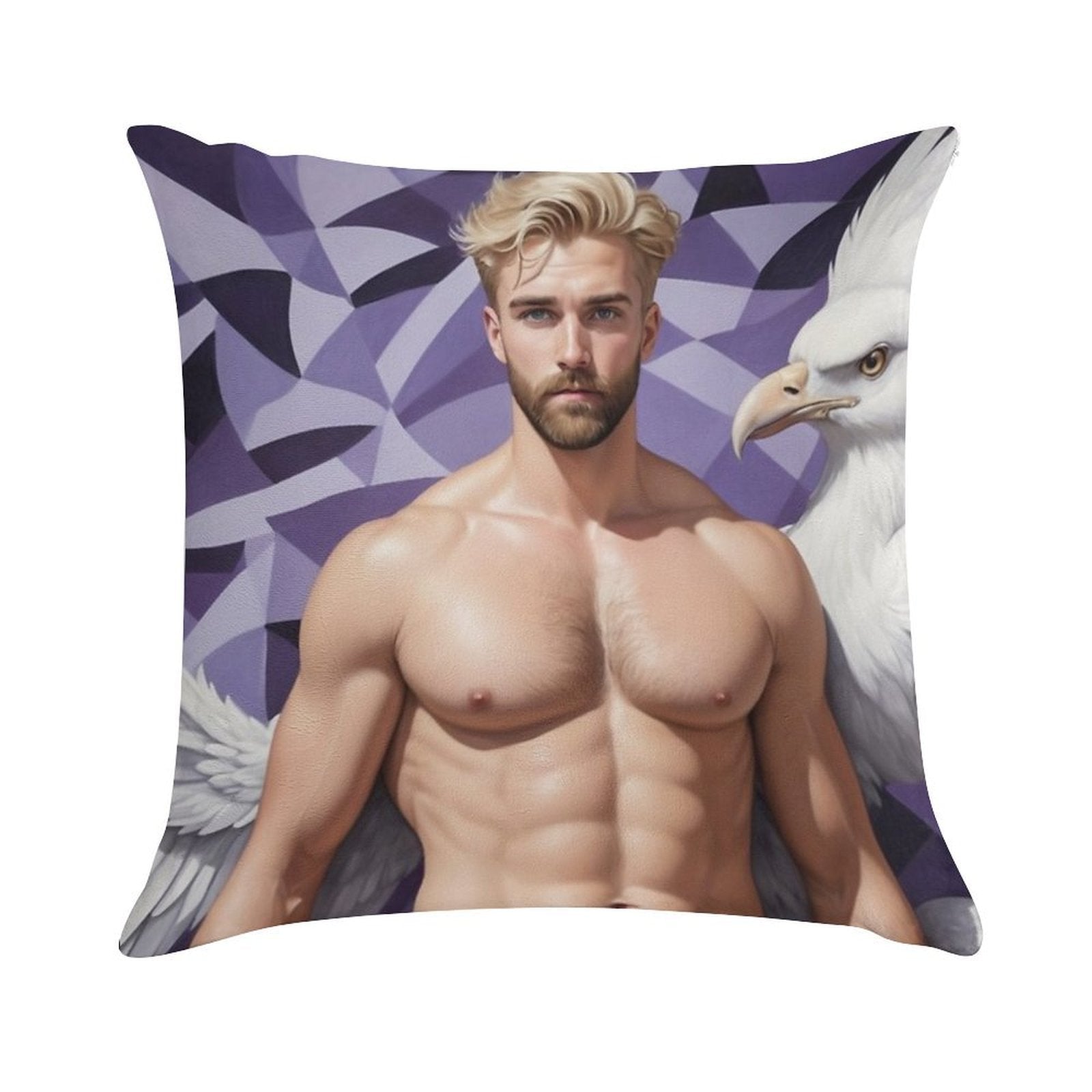 Sexy Guy Portrait Maurice Escher Inspired Background 2 Soft Shrink-Resistant Throw Pillow