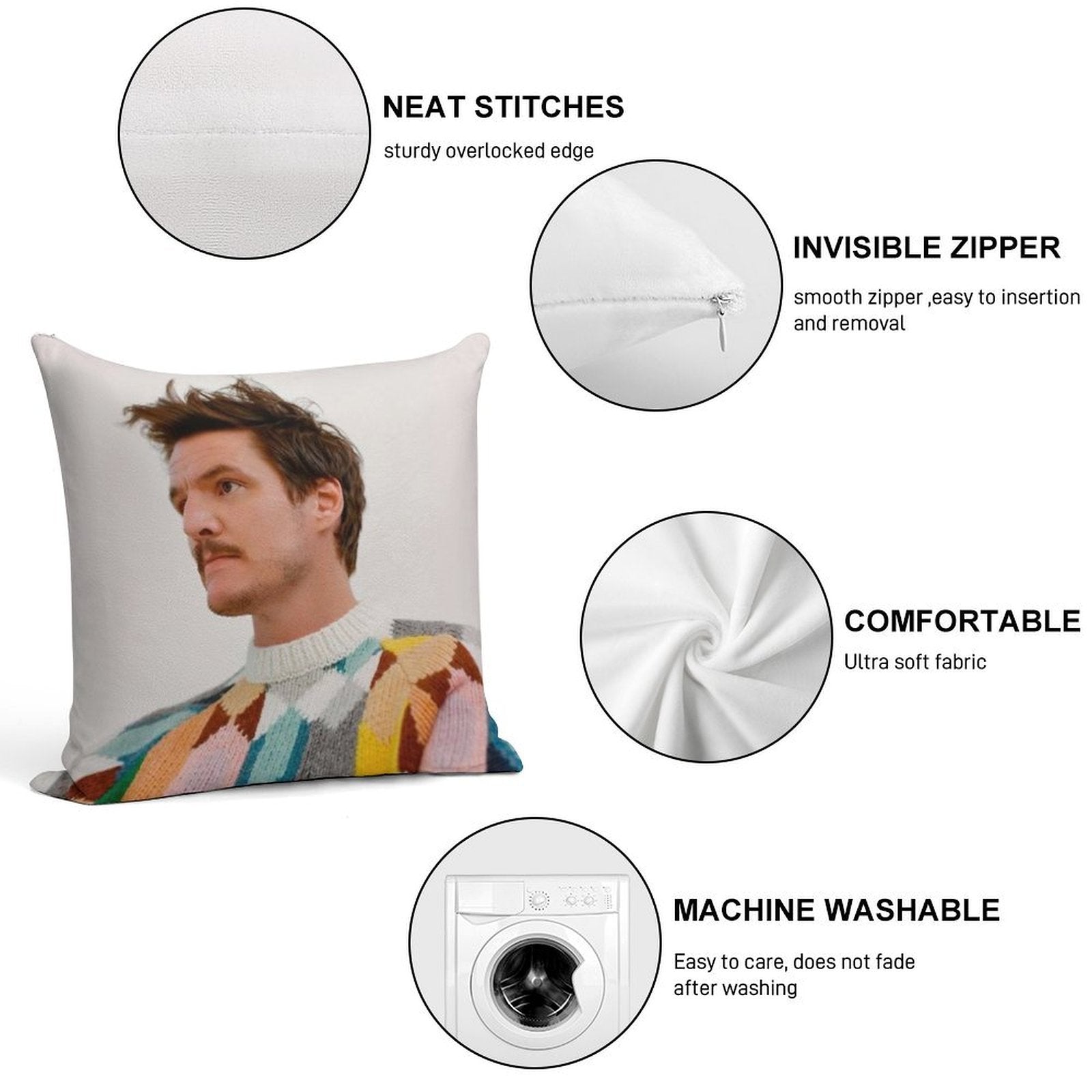 Pedro Pascal Soft Ultra-Soft Texture Throw Pillow