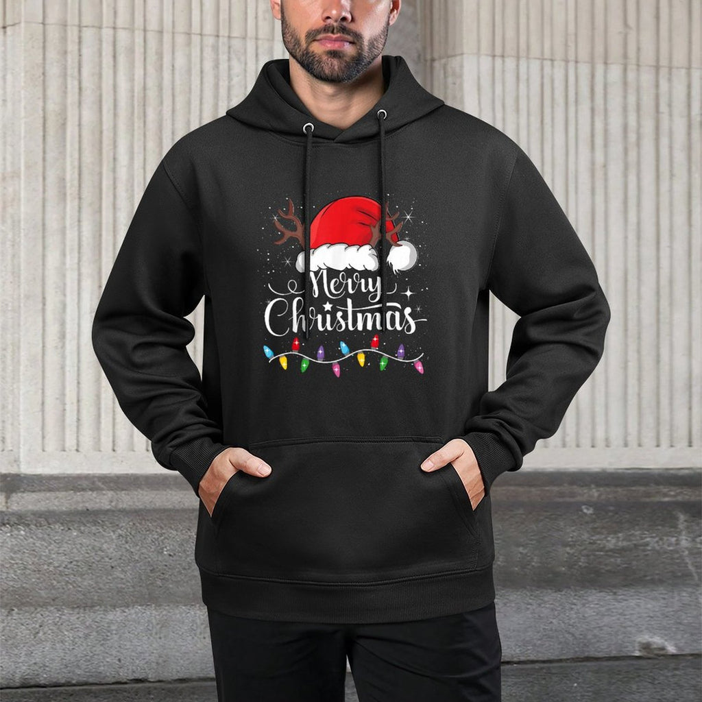 Merry Christmas Red Santa Hat Reindeer Xmas Family Men Women All-Day Comfort Hoodie