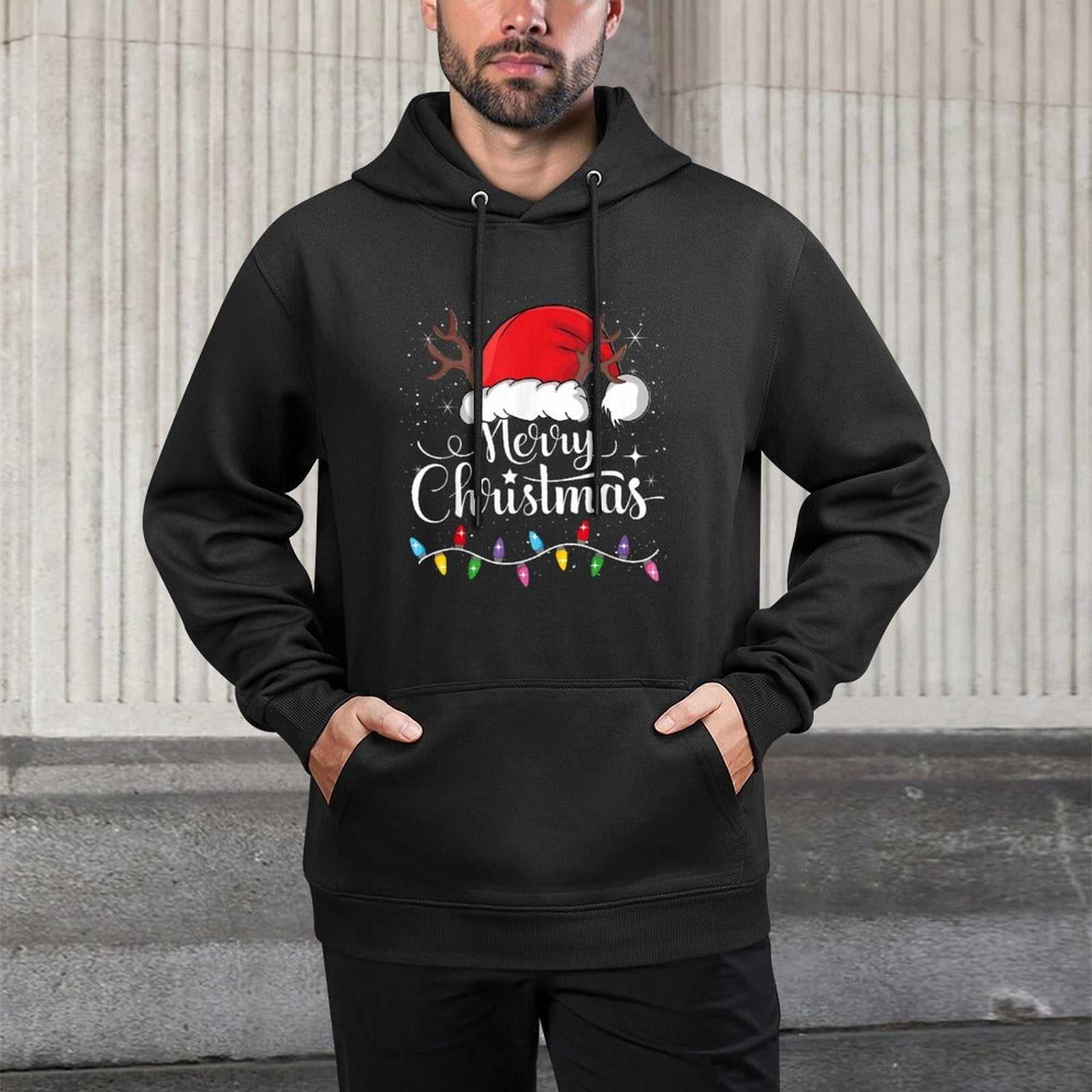 Merry Christmas Red Santa Hat Reindeer Xmas Family Men Women All-Day Comfort Hoodie