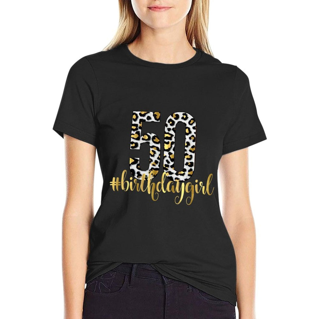 50th Birthday Girl Outfit Glam Leopard Animal Print  Relaxed-fit T-Shirt