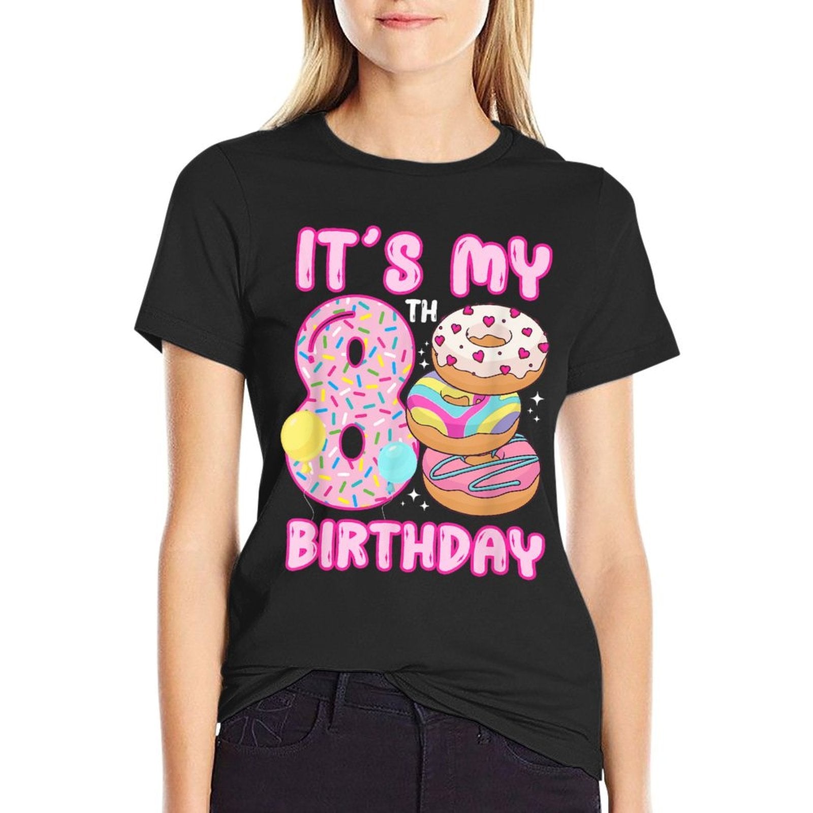 8th Donut Themed Birthday Eight Year Old Girl Donuts  Relaxed-fit T-Shirt