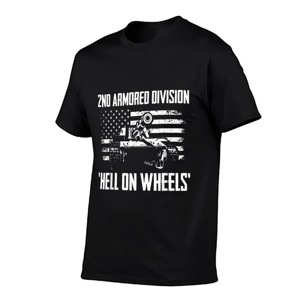 US Army Armor Branch 2nd Armored Division Hell On Wheels - Men's Black Classic Fit Crew Neck - Small  Ribbed Collar T-Shirt