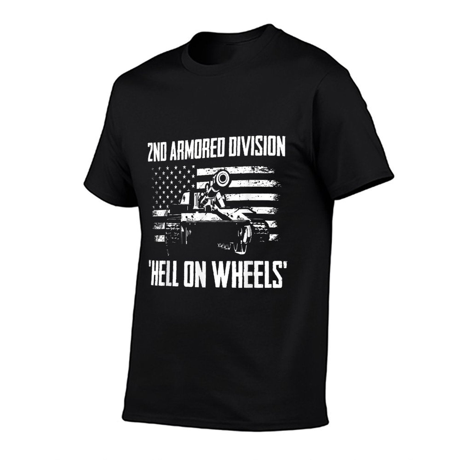 US Army Armor Branch 2nd Armored Division Hell On Wheels - Men's Black Classic Fit Crew Neck - Small  Ribbed Collar T-Shirt