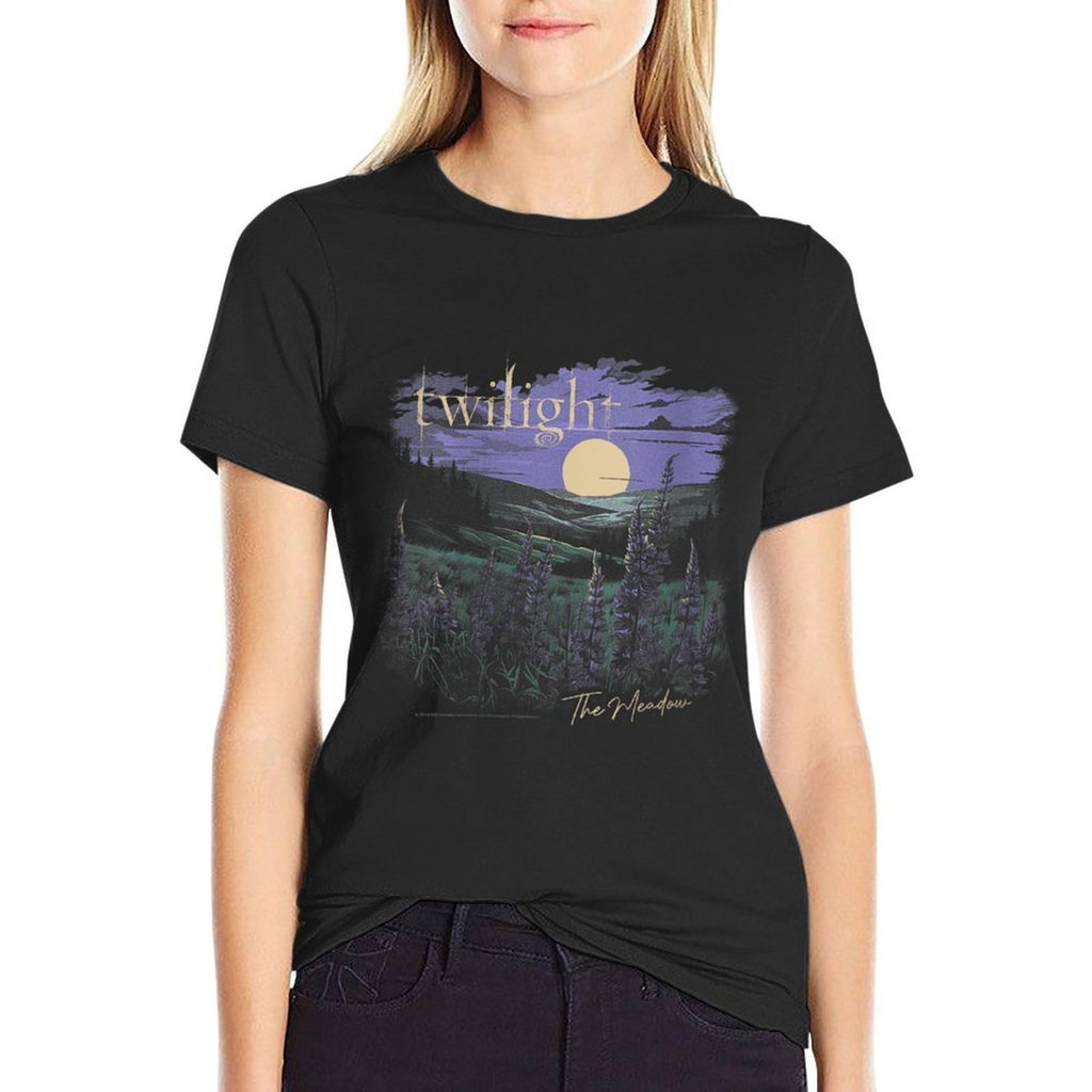 Womens Twilight Saga The Meadow Flowers And Moon Souvenir Movie  Wrinkle-resistant T-Shirt