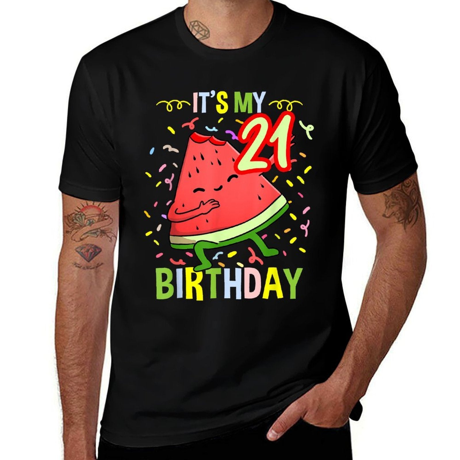 Its My 21st Birthday Watermelon Lover  Ribbed Collar T-Shirt