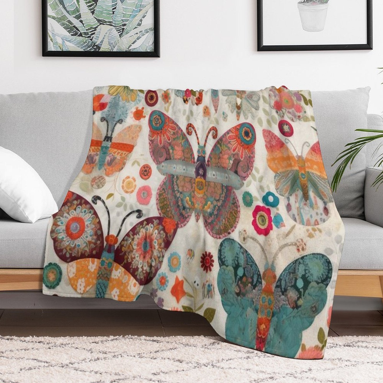 Colorful Whimsical Butterflies And Flowers Puzzle Travel-friendly Throw Blanket