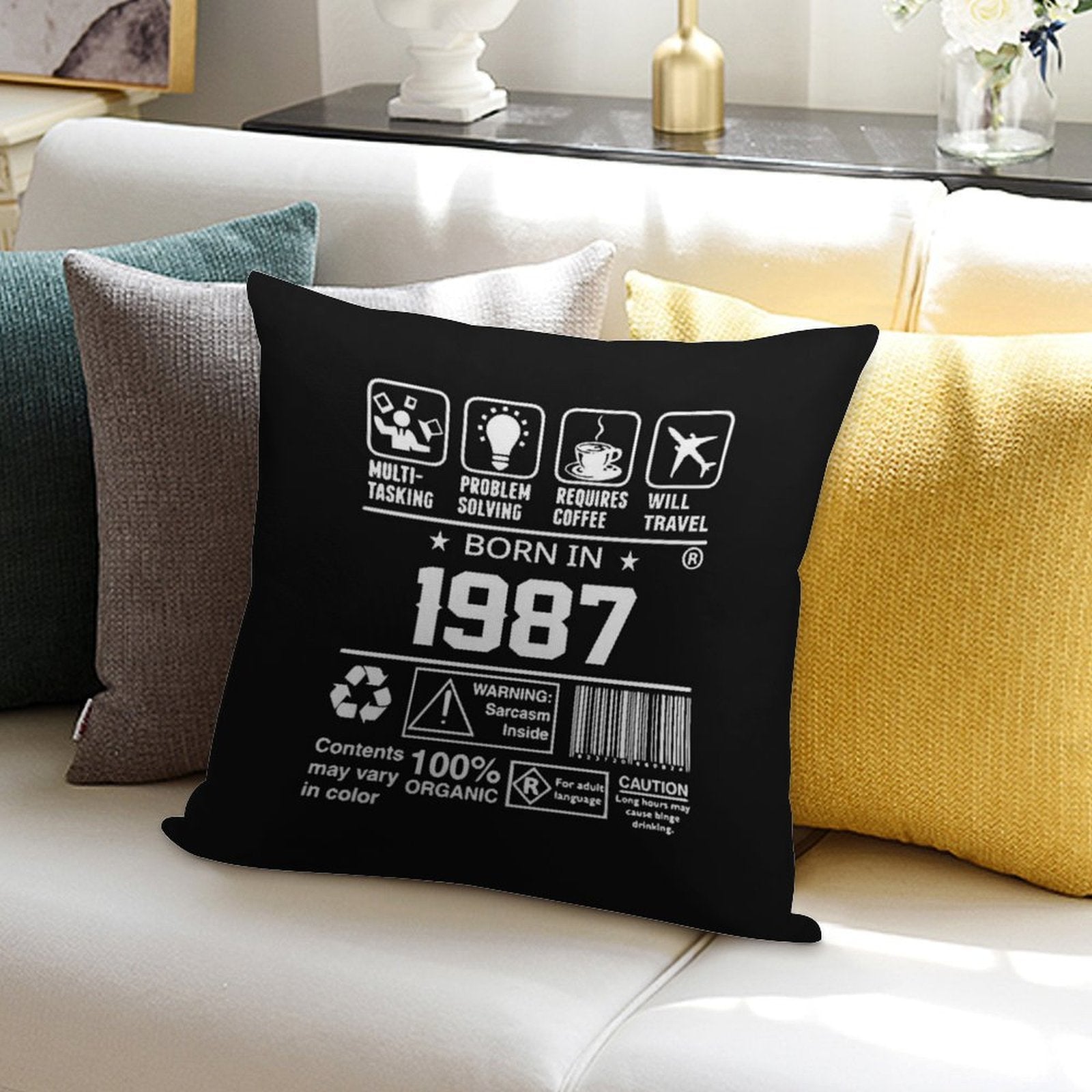 1987 Birthday Party Organic Soft Home Decor Throw Pillow