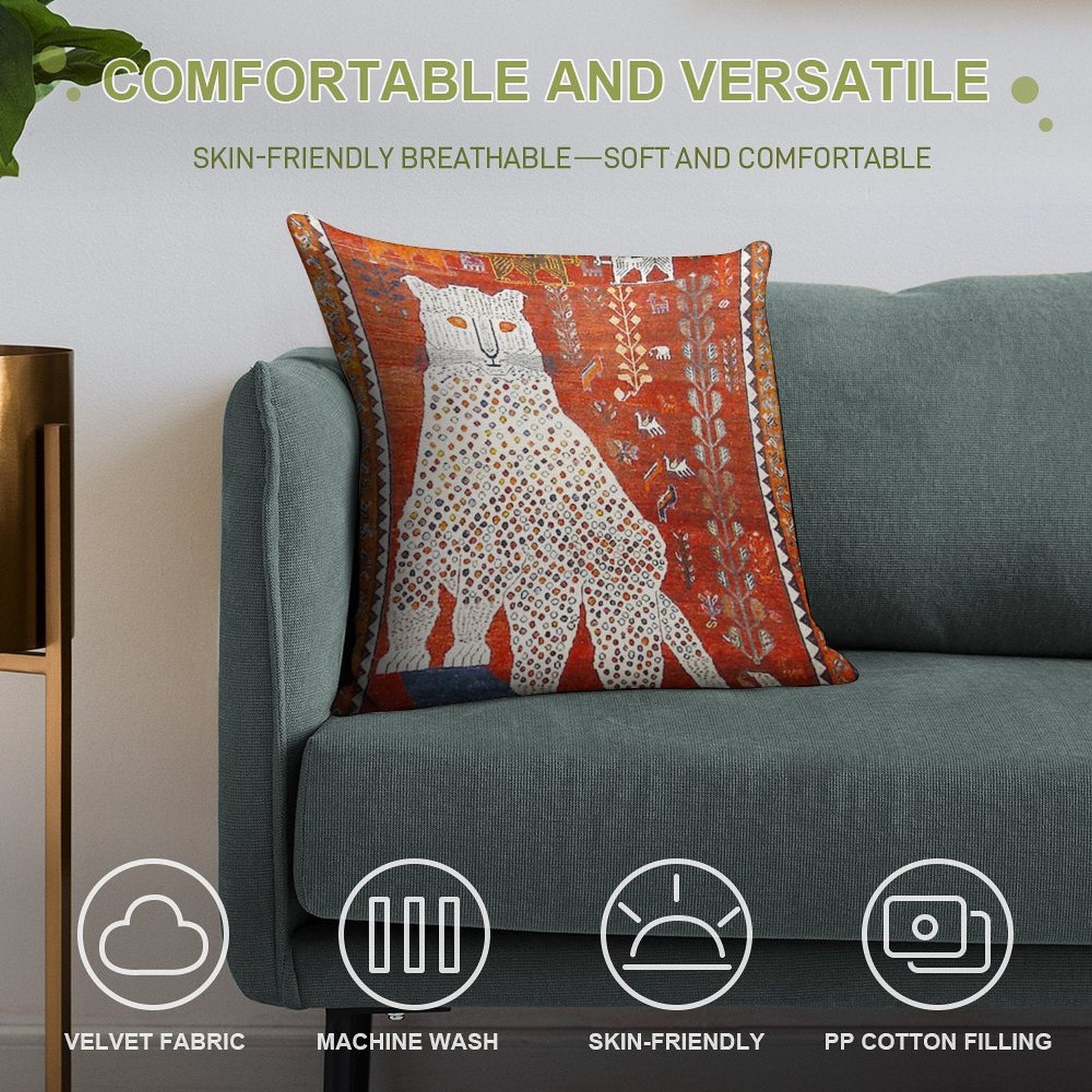 Q'ashqai Snow Leopard Persian Animal Rug Print Soft Skin-Friendly Throw Pillow