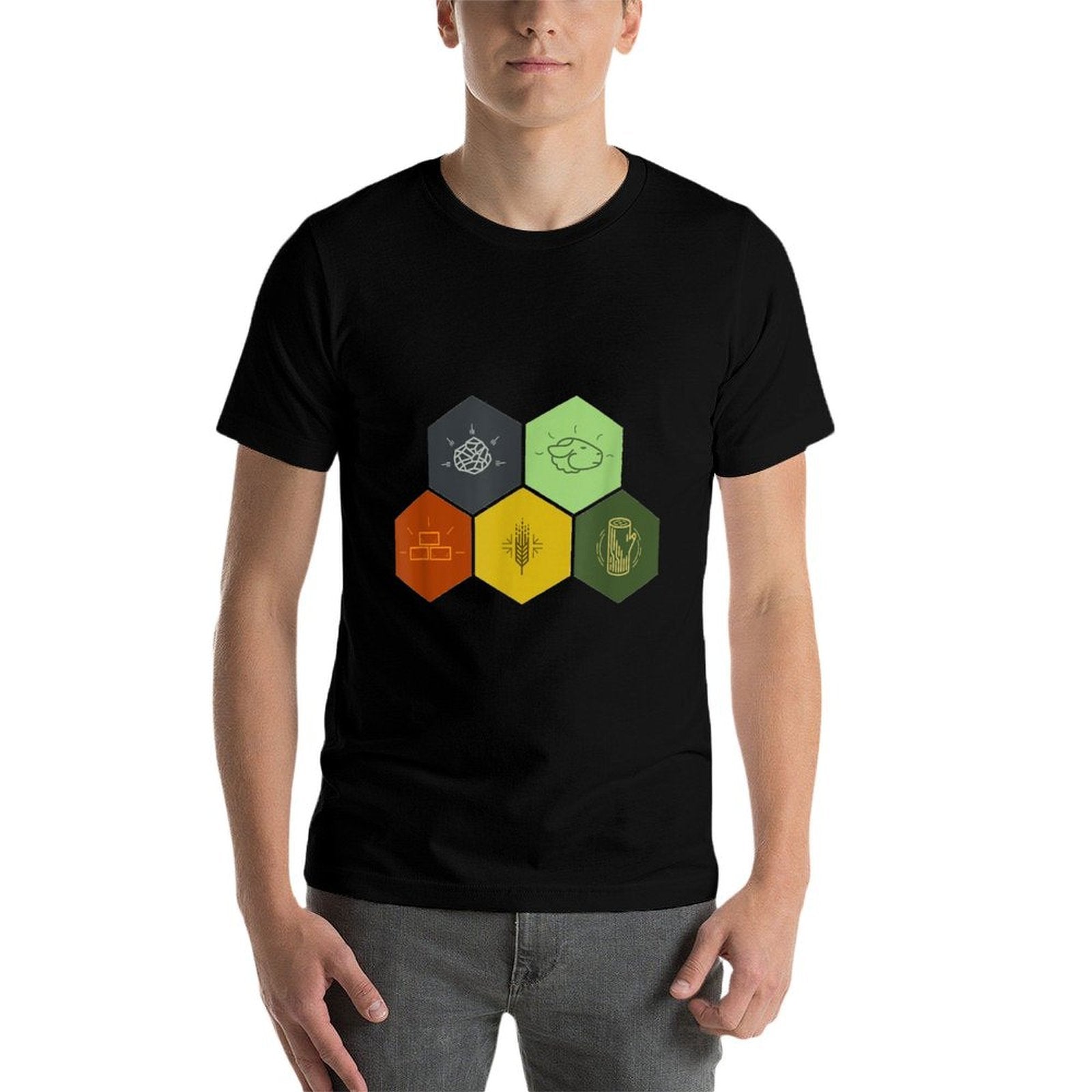 Brick, Wood, Rock, Wheat,  Sheep  Board Game Geek  Polyester Blend T-Shirt