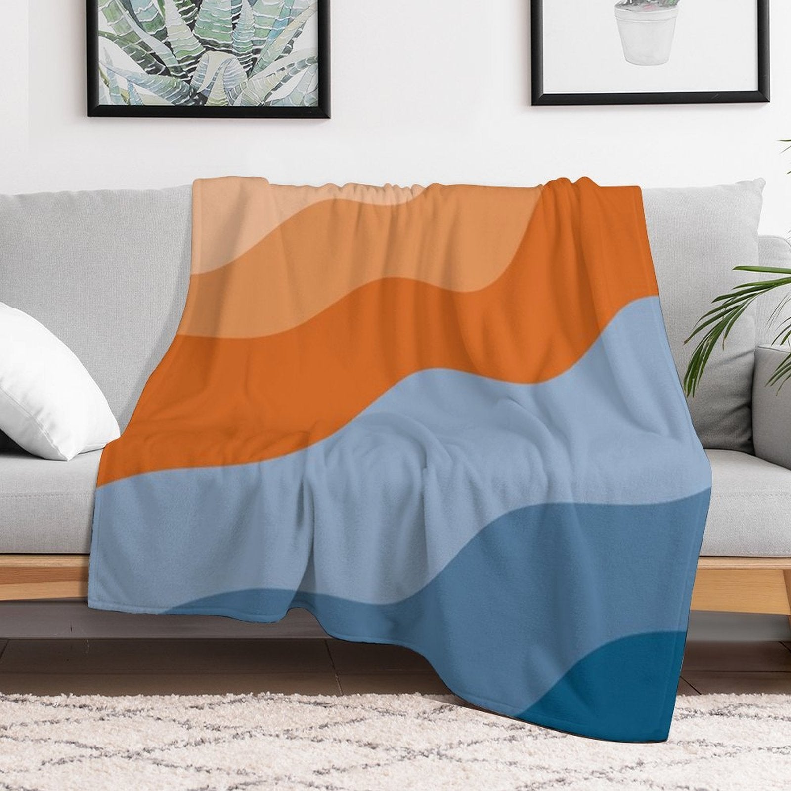 Blue And Orange Waves Sustainable Throw Blanket