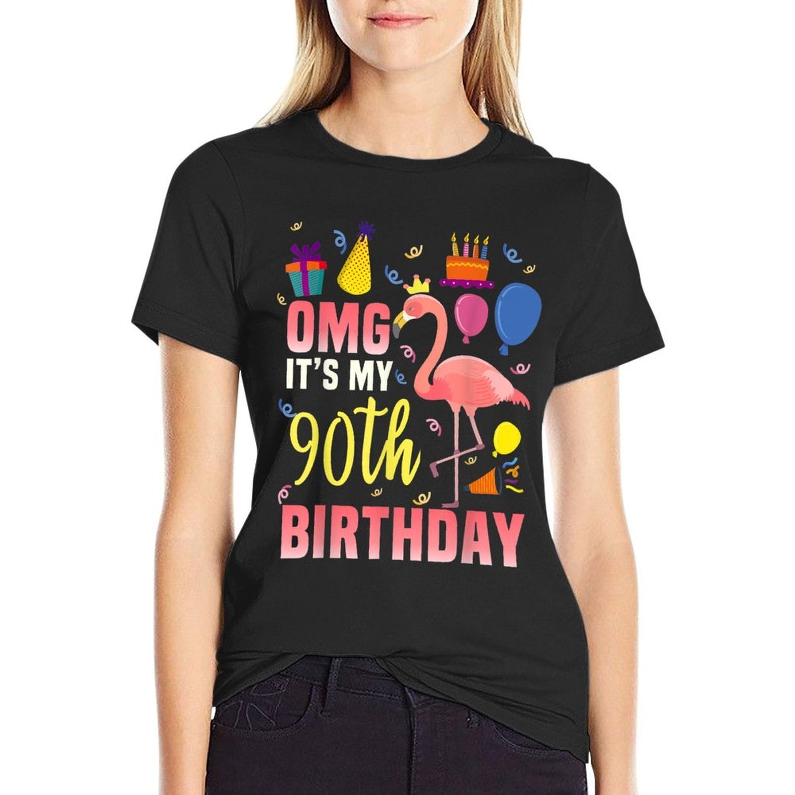 90 Year Old Women Men Gift Flamingo It's My 90th Birthday  Tagless Design T-Shirt