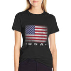 American Flag USA July 4th White Blue Red Faded Stripe Star  Polyester Blend T-Shirt
