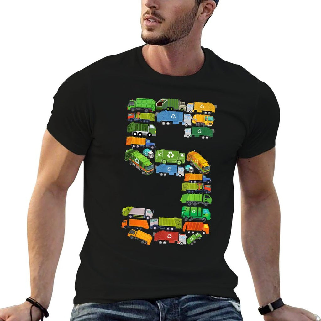 Fun Garbage Truck 5th Birthday Party 5 Year Old Boy Kids  Tagless Design T-Shirt