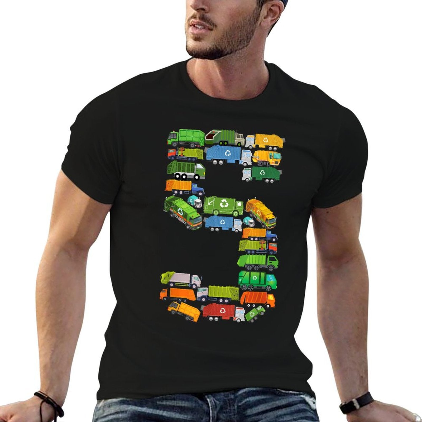 Fun Garbage Truck 5th Birthday Party 5 Year Old Boy Kids  Tagless Design T-Shirt
