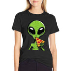 Alien Eating Pizza Funny Ufo Snack Food Men Boys Kids Women  Slim-fit Cut T-Shirt