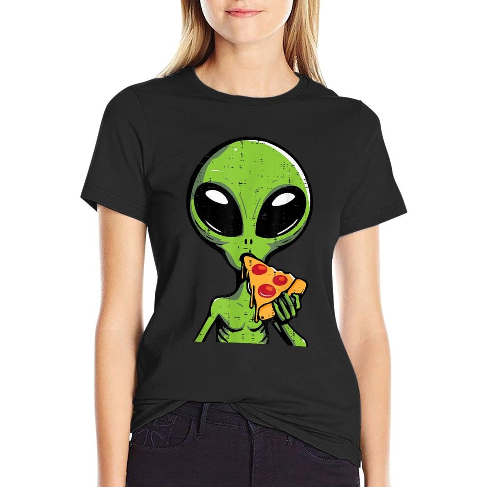 Alien Eating Pizza Funny Ufo Snack Food Men Boys Kids Women  Slim-fit Cut T-Shirt