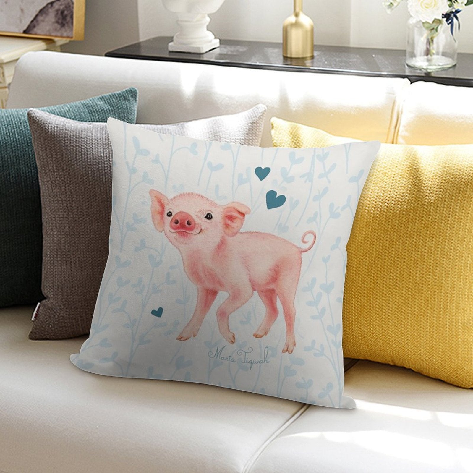 Cute Piglet by Maria Tiqwah Soft Decorative Cover Throw Pillow