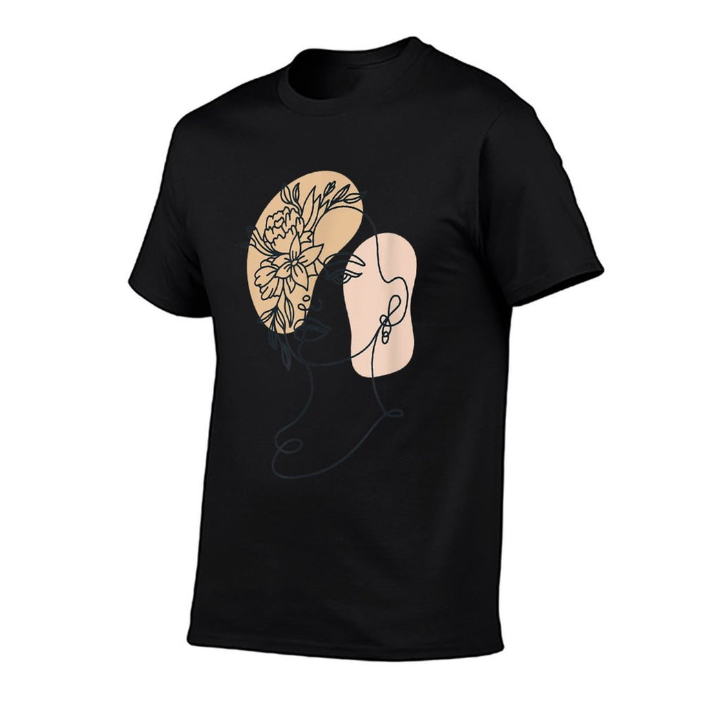 Abstract Minimalist Woman Face Line Art Floral Flower  Graphic-printed T-Shirt