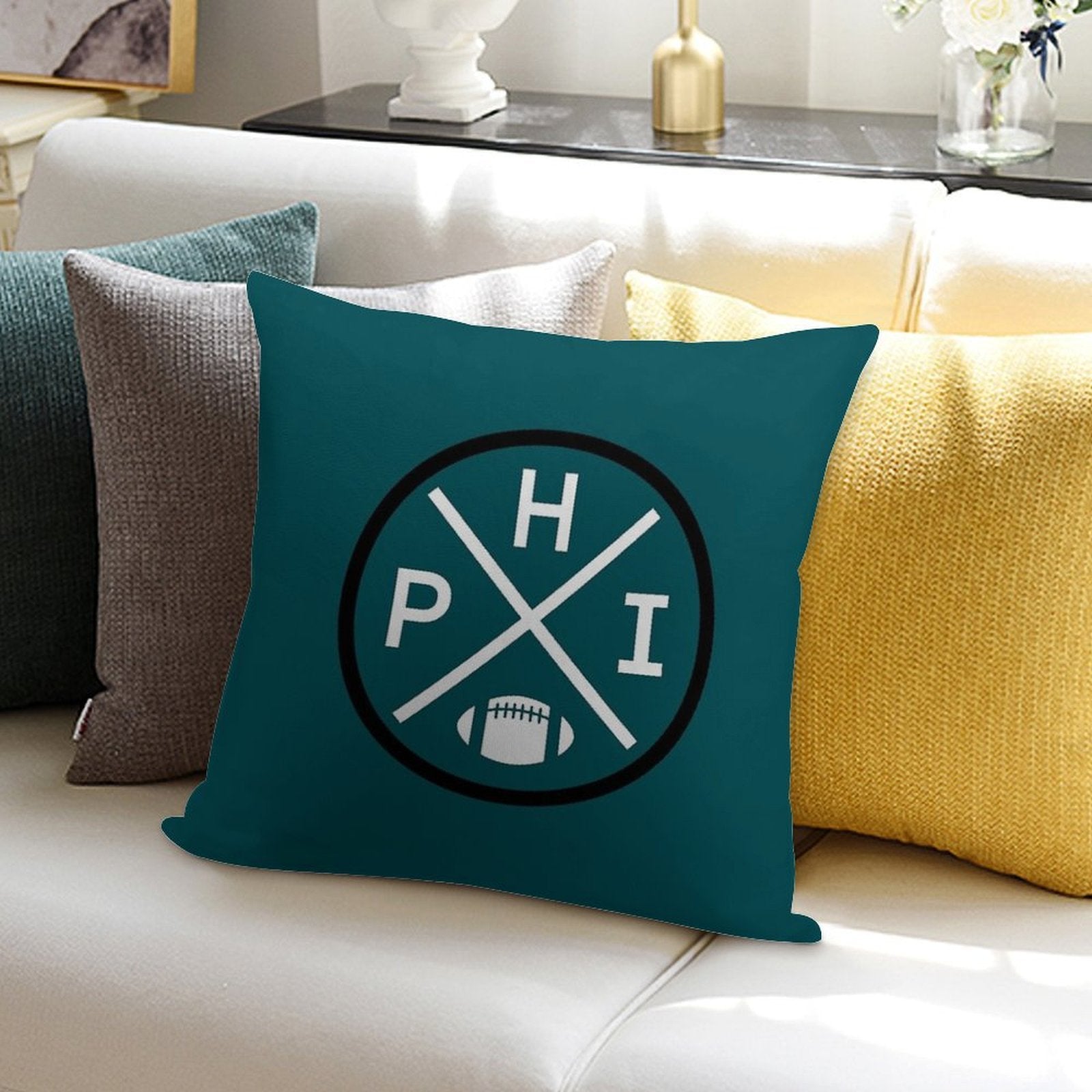 Retro Philadelphia Football Emblem Vintage PHI Soft Washable Throw Pillow