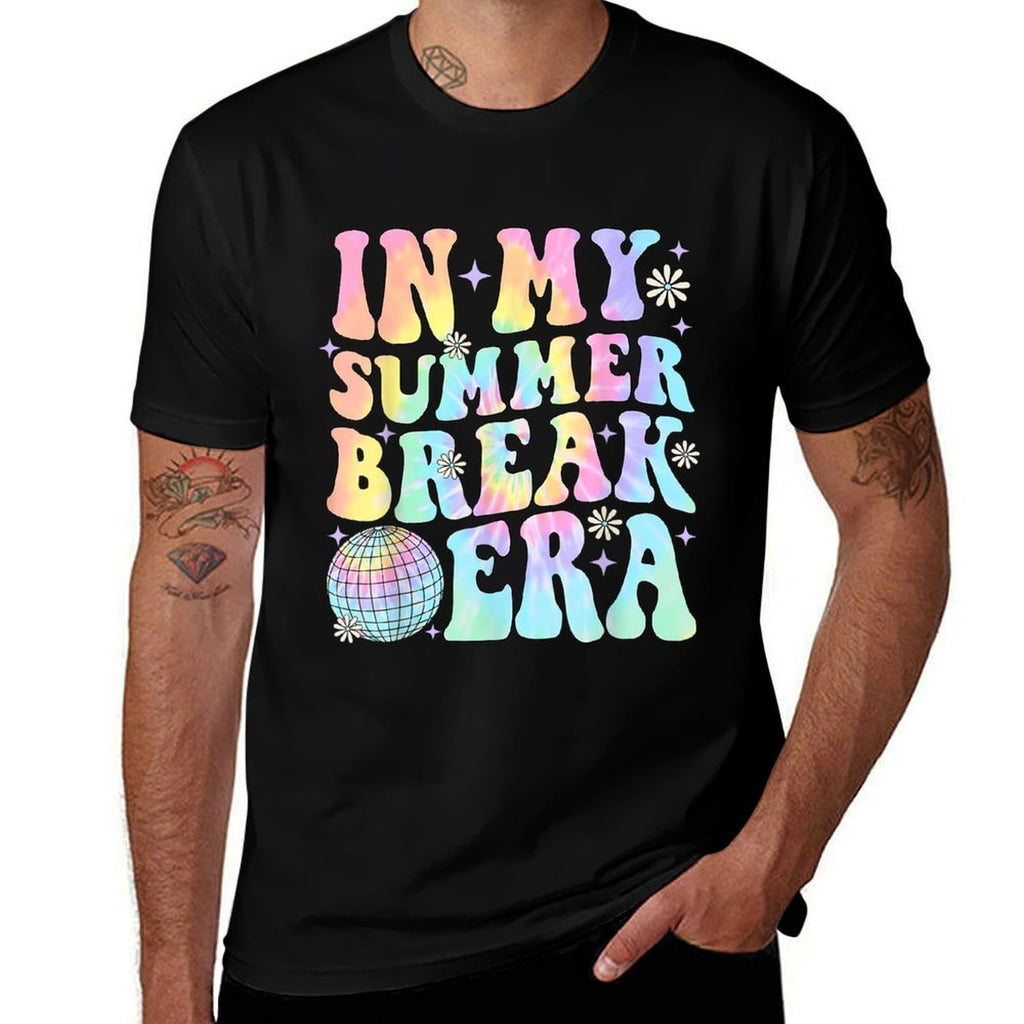 In My Summer Break Era Teacher Summer Break Vacation Groovy  Cotton T-Shirt