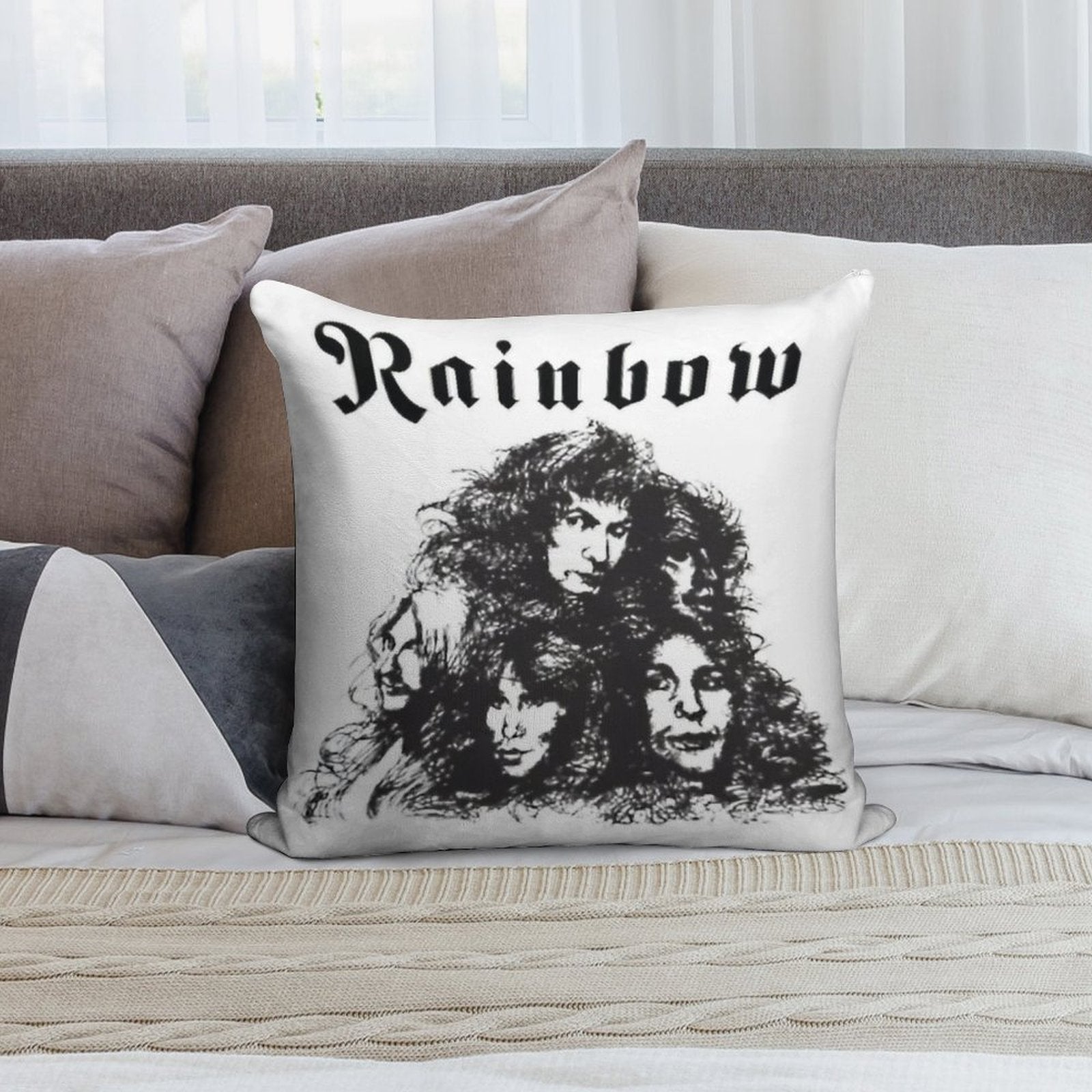 Rainbow Black Skets Soft Reinforced Edging Throw Pillow