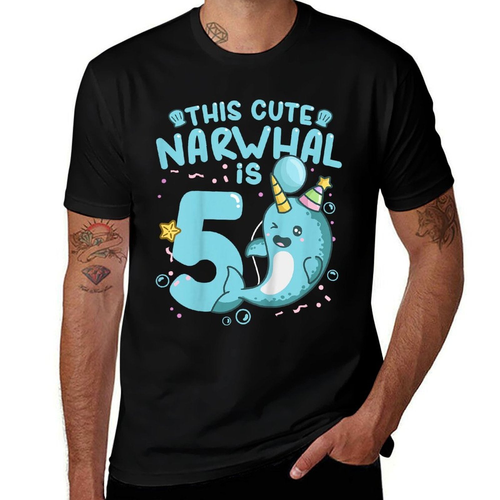 Kids 5th Birthday Narwhal Five Years Old  Versatile T-Shirt