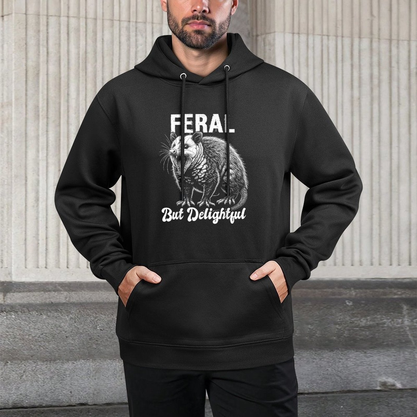 Opossum Funny Feral But Delightful Meme Possum Graphic Adjustable Hood Hoodie