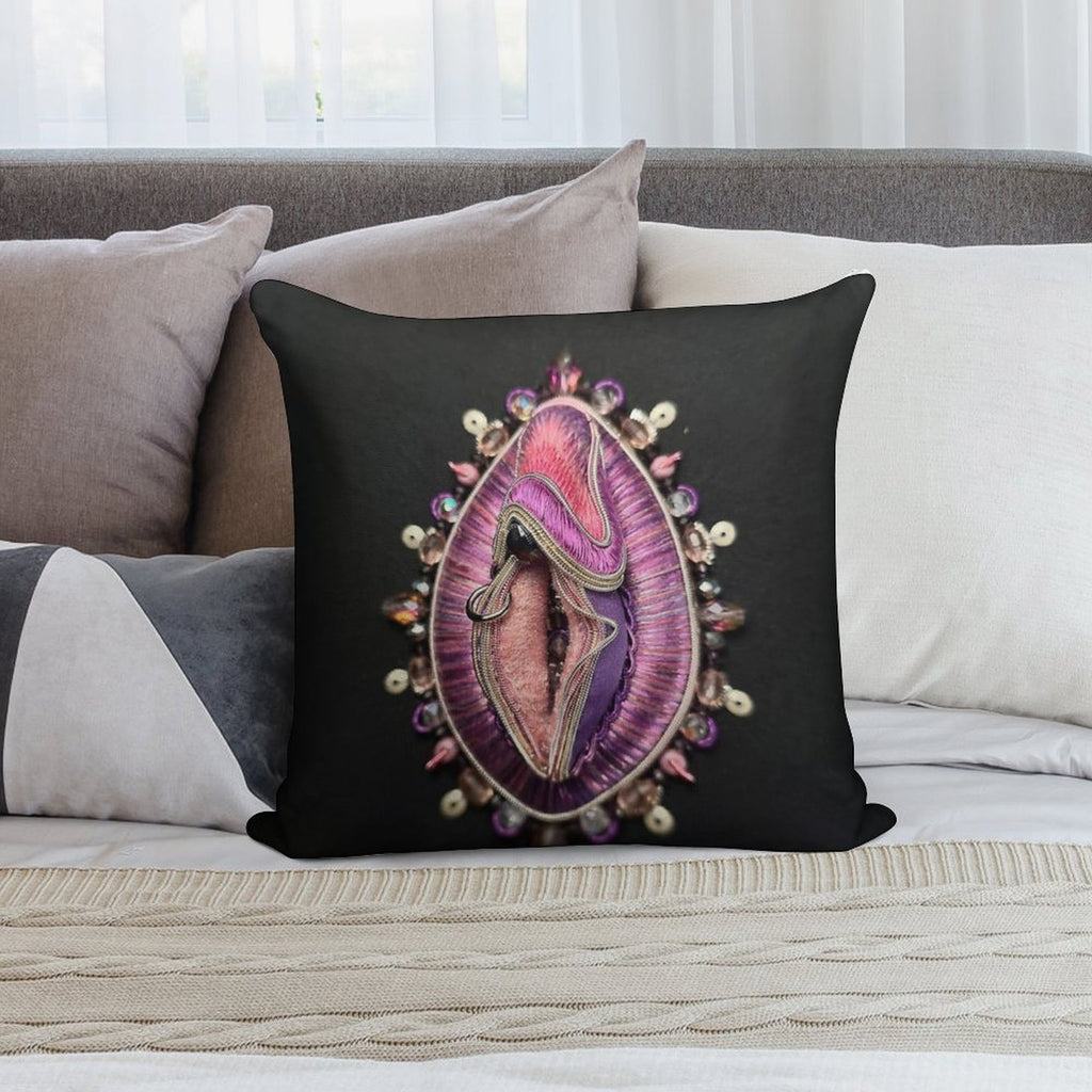 Purple Hand Embroidered Vulva Sculpture Soft Decorative Cover Throw Pillow