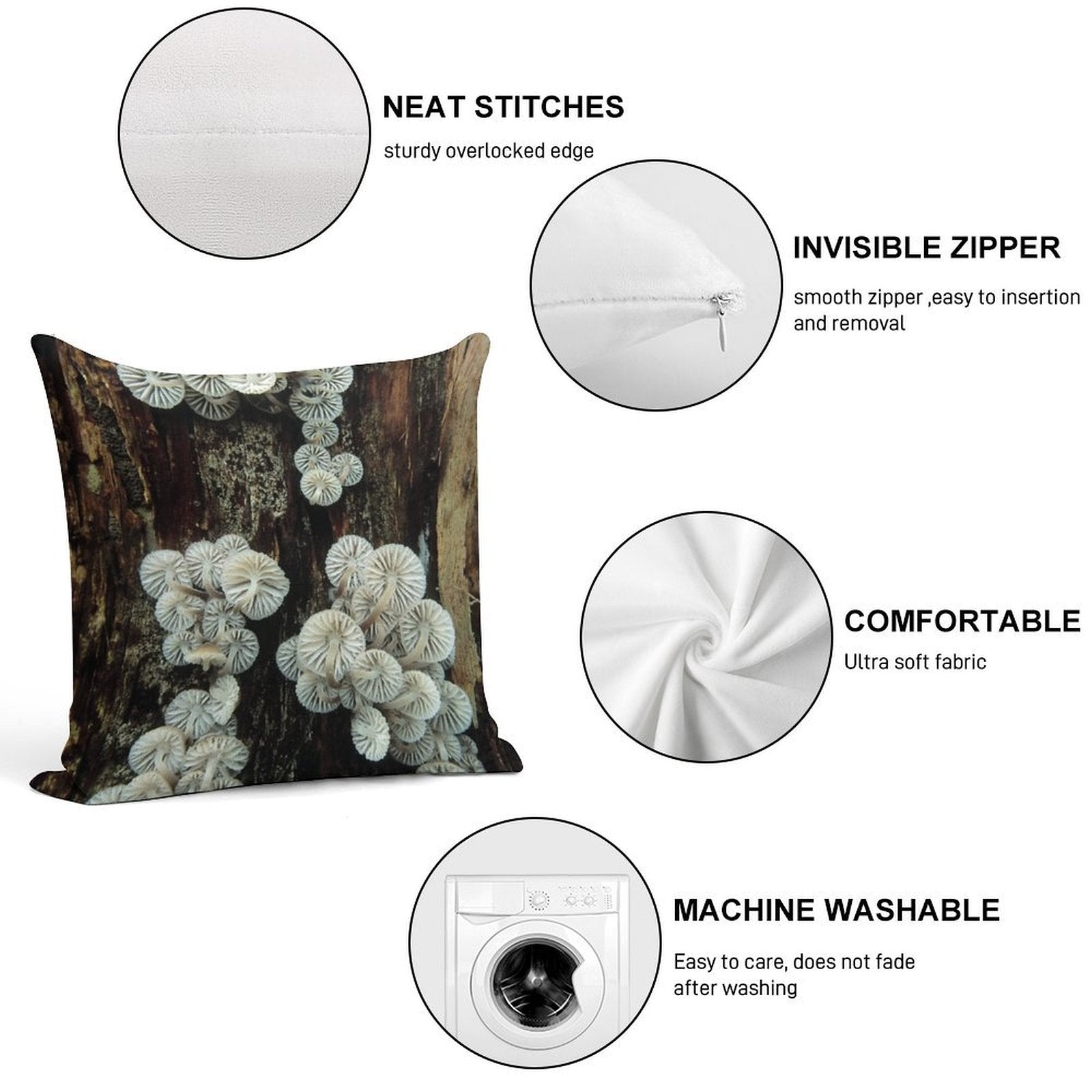 Mycena Fungi II Soft Shrink-Resistant Throw Pillow