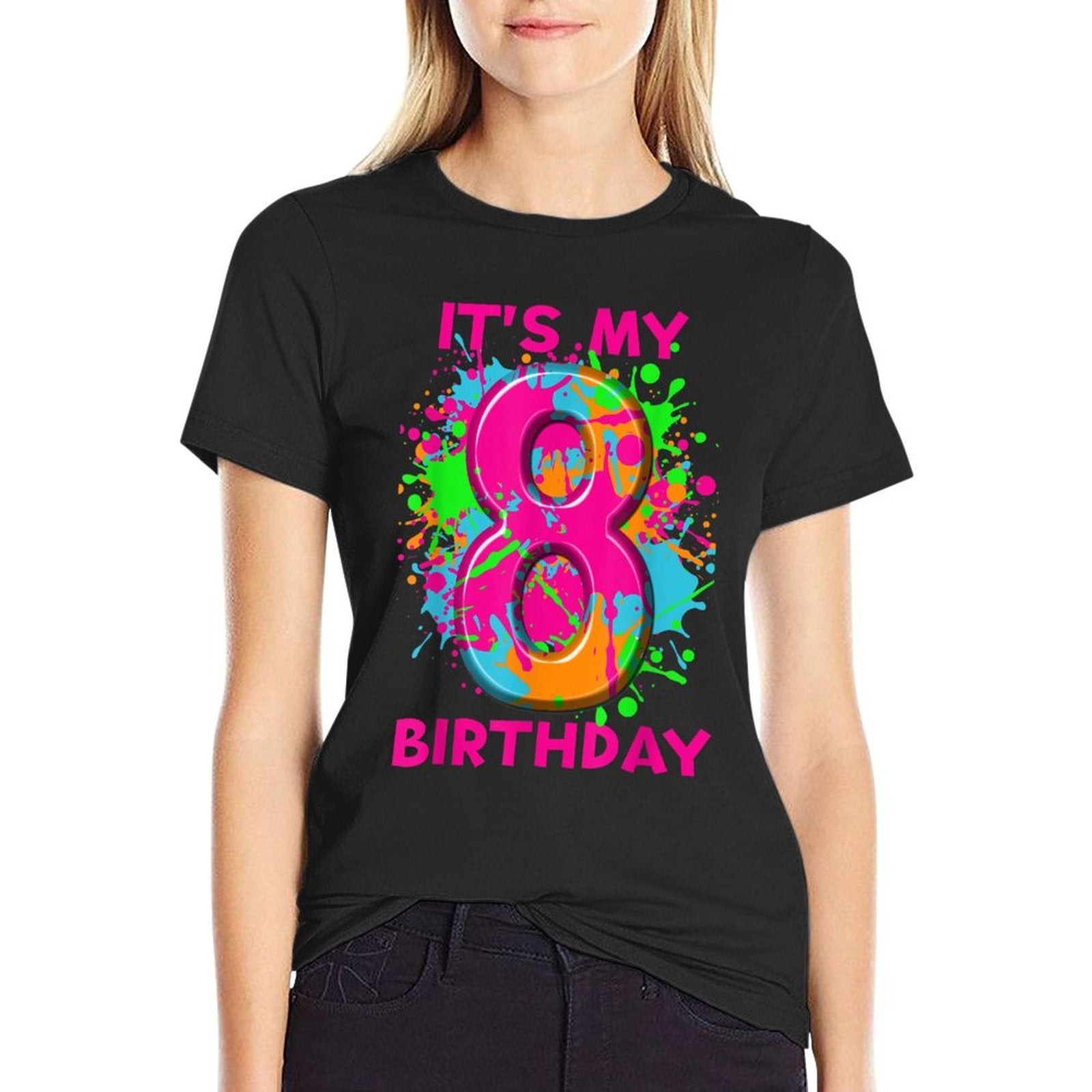 8th Birthday Paint Splashes Tshirt Kids Girls Boys 8 Years  Vintage-inspired T-Shirt