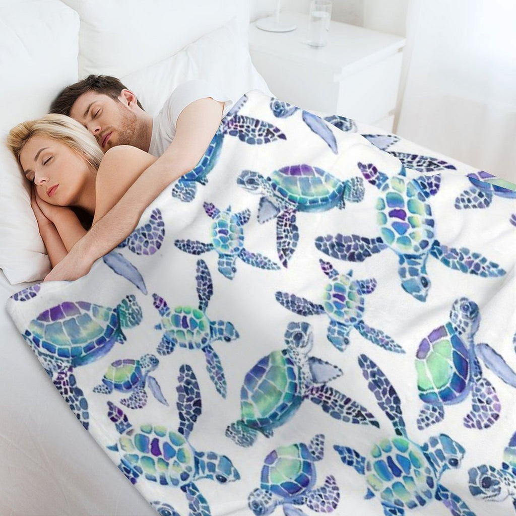 Turtles in Aqua And Blue Machine-washable Throw Blanket