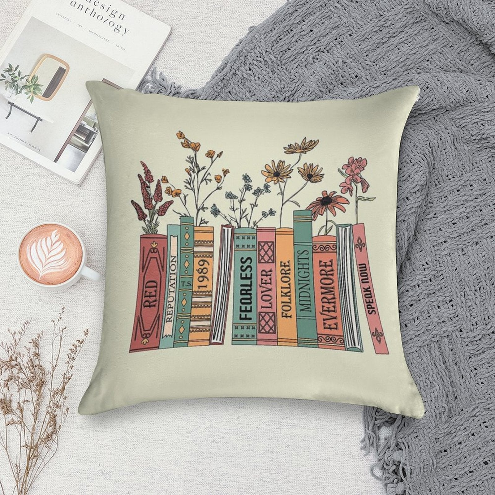 Aesthetic Albums Book Flowers Soft Warmth Comfort Throw Pillow