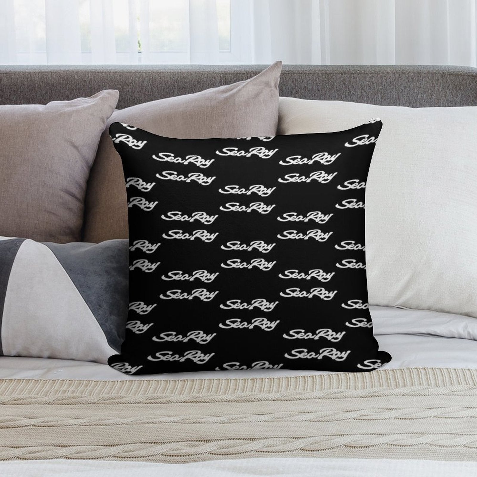 Sea Ray Double Black And White Print Soft Easy Maintenance Throw Pillow