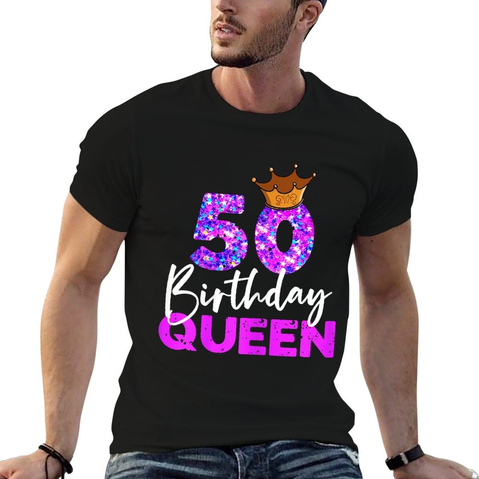 Womens 50th Birthday Queen Crown for Her Fiftieth Bday  Trendy Pattern T-Shirt