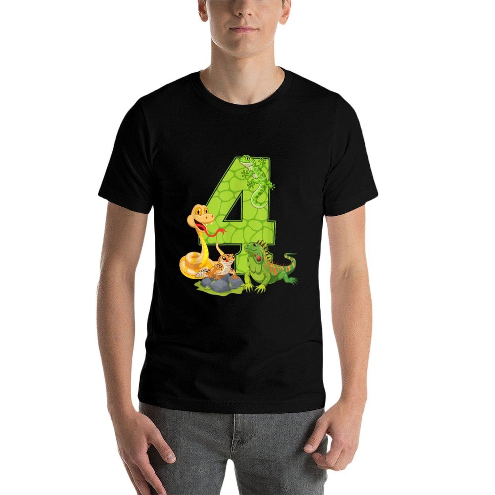 4th Birthday Snake Lizard Reptile 4 Year Old Birthday Party  Odor-resistant T-Shirt