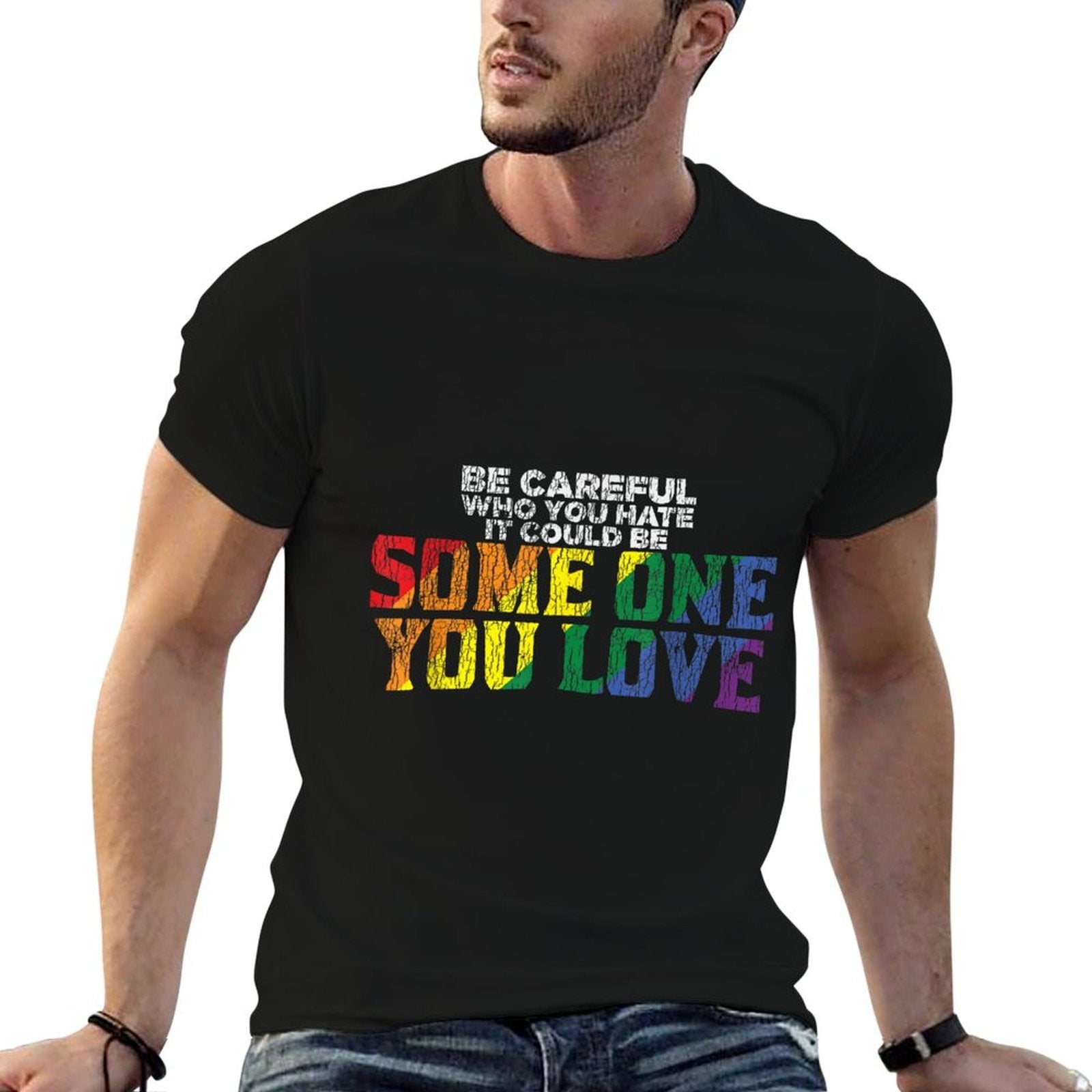 Vintage Rainbow Be Careful Who You Hate Pride Ally Gay LGBTQ  Classic T-Shirt