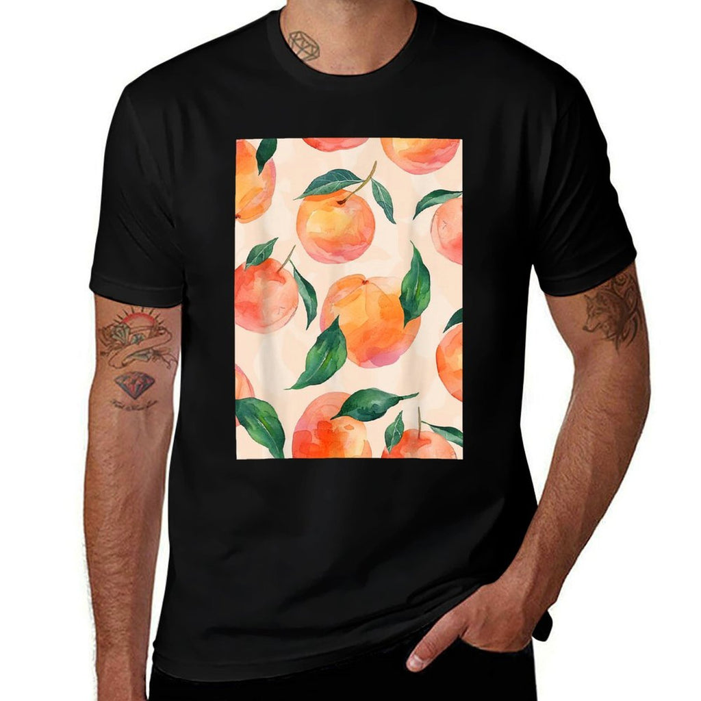 Cute Watercolor Pattern Art Peach Fruit Comfortable T-Shirt