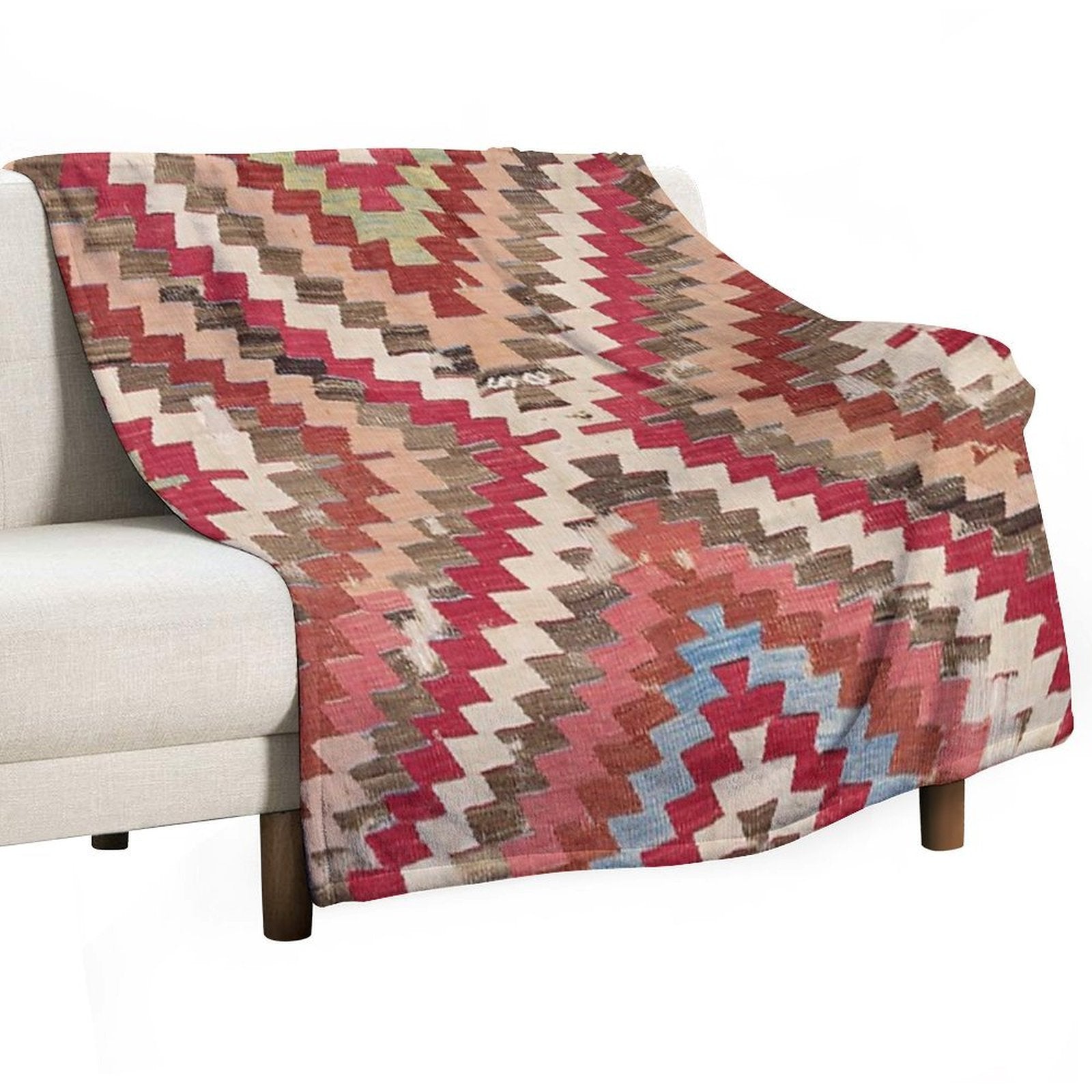 Baklava Chevron Star II  18th Century Authentic Colorful Light Pink Green Blue Accent Pattern Sustainable Throw Blanket