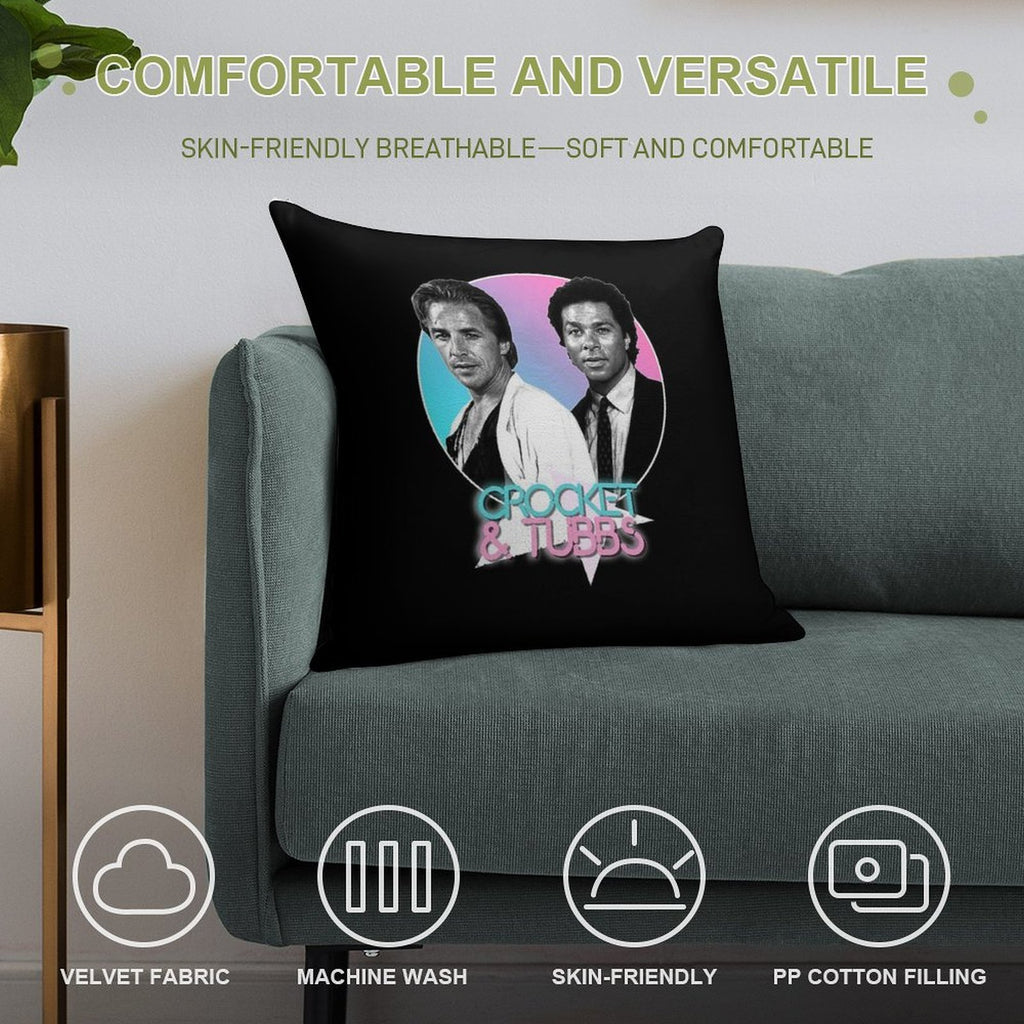 Crockett And Tubbs )( Retro Miami Vice 80s Tribute Soft Easy Maintenance Throw Pillow
